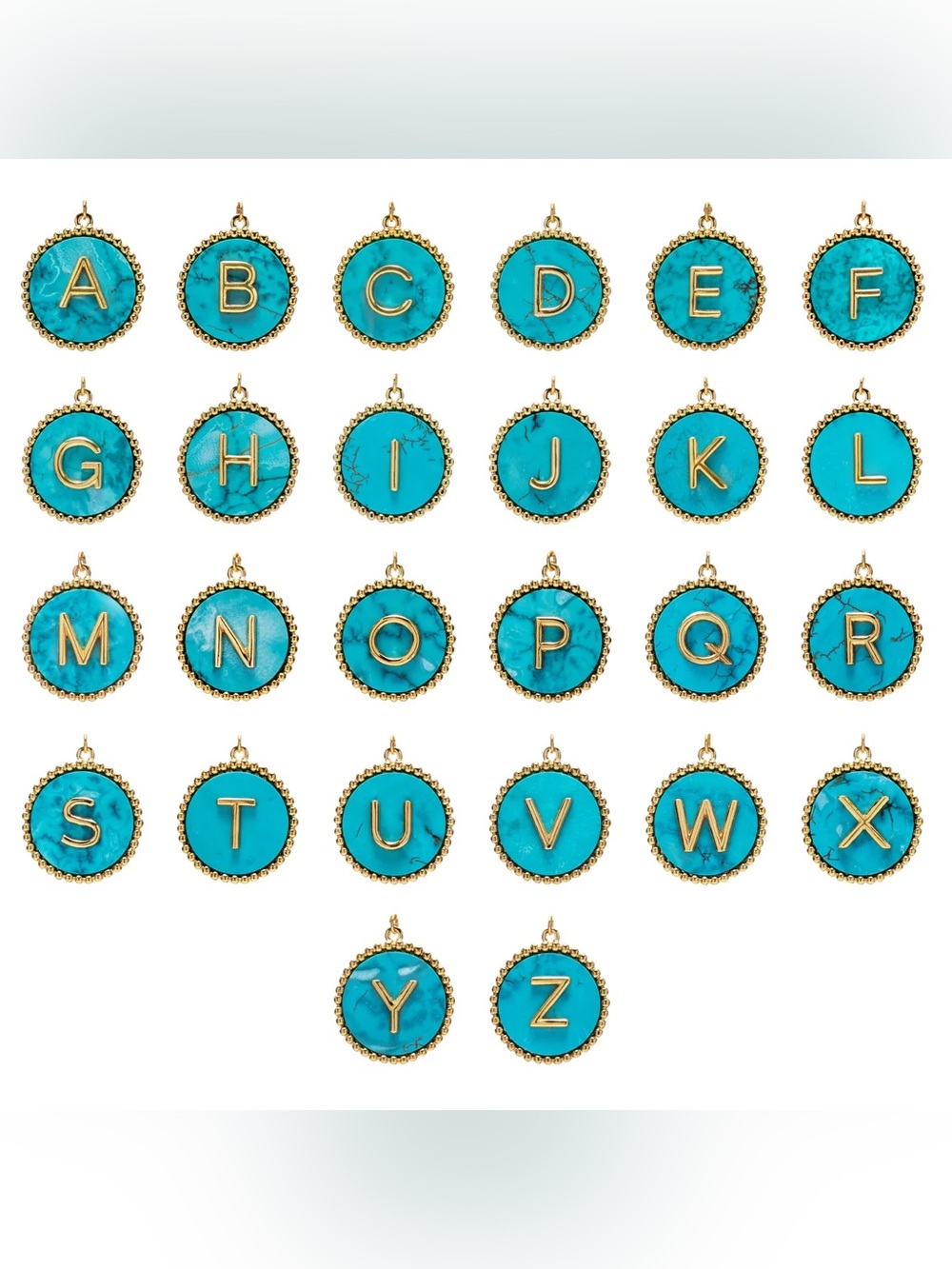 Turquoise Initial Coin Pendant 24k Gold Plated NWOT